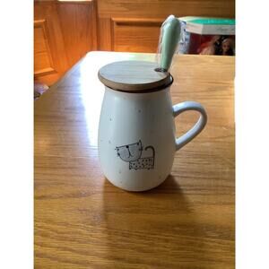 Osalad Cat Ceramic Coffee/Tea Mug and Spoon Hand Painted New